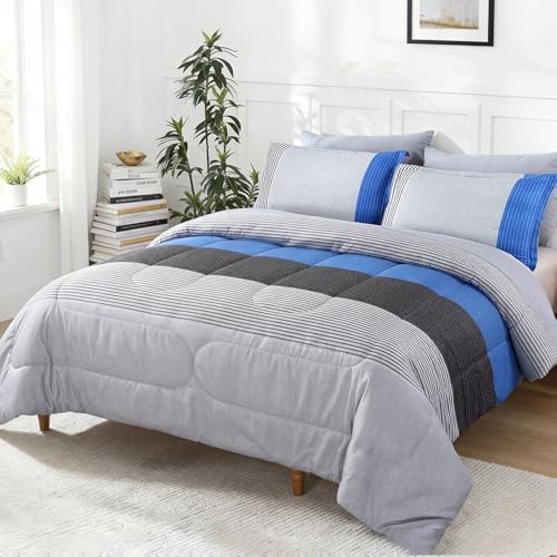 Couette réversible lit simple XL patchwork bleu ultra douce
