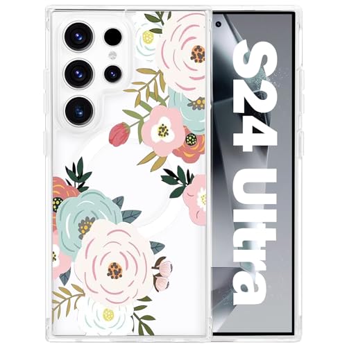 Coque Samsung S24 Ultra Antichoc Fine MagSafe Fleurie pour Femmes