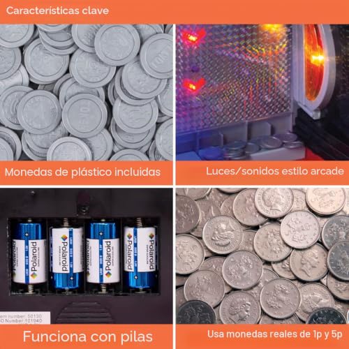 Máquina atrapa monedas recreativa arcade con sonido y luces LED 4
