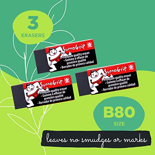 Sakura Sumogrip Block Eraser - Microporous Erasers For School, Drawing, And Writing - Black Color - Small Size B80 - 3 Pack #TOP1