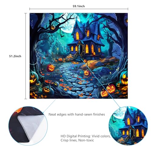 Uspring Halloween Tapestry Pumpkin Wall Tapestry Horror Forest Tapestries Moon Night Castle Wall Art Bat Skull Tapestry Wall Hanging For Halloween Decorations Indoor thumb #5
