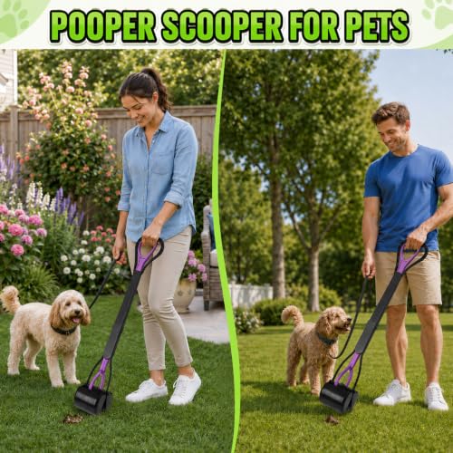 Image of 31inch Large Pooper Scooper for Dogs with Long Handle, Sturdy & Durable, Not Easy to Break, Lightweight & Easy to Use, Easy to Pick Up from Grass and Gravel Purple