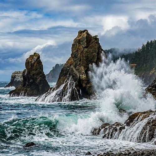 Ocean Waves Crashing on Sea Stack 1 hr Immersive relaxation