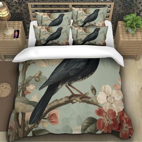 Housse de couette oiseau 140x200 parure de lit 3 pièces microfibre - 4