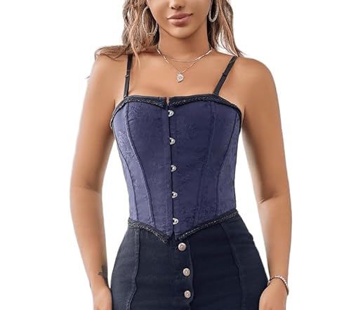 Fashion Jacquard Bustier Corset Crop Lace-Up Tops for Women - Sexy Spaghetti Strap-Corset Going Out Top