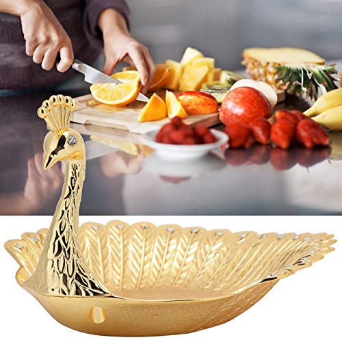 Prato de doces, bandeja de petiscos decorativos de metal dourado antiferrugem em forma de pavão, pra