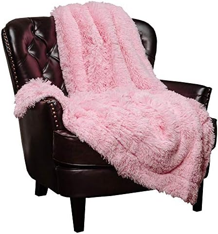 Chanasya Premium Wolf Faux Long Fur Throw Blanket - Soft, Fuzzy Throw Blanket - for Bed or Couch - 50" x 65” - Pink