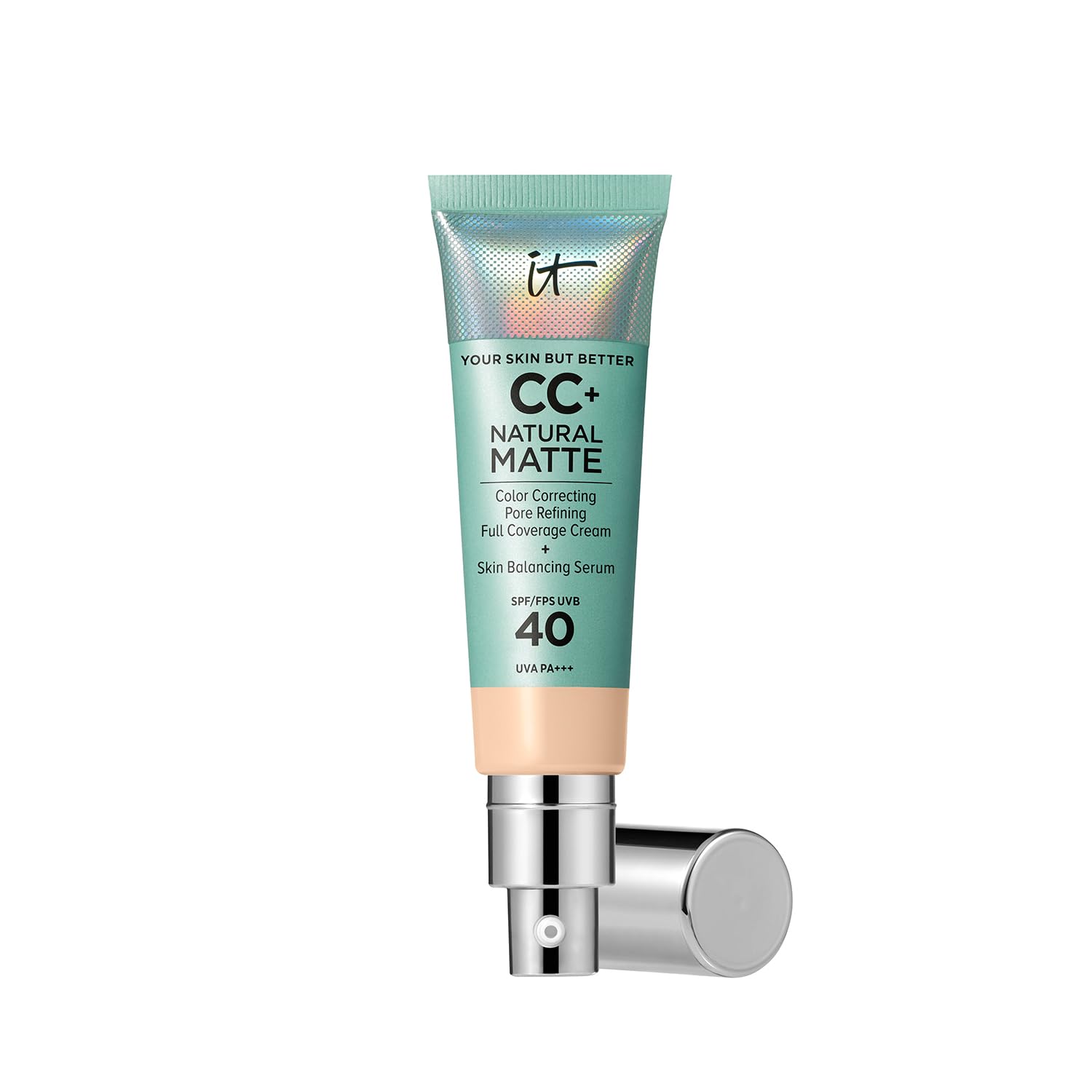 IT Cosmetics Your Skin But Better CC+ Cream Natural Matte LSF 40, 32 ml, Glanz reduzierende, farbkorrigierende und pflegende Foundation mit LSF 40, Getönte Gesichtscreme