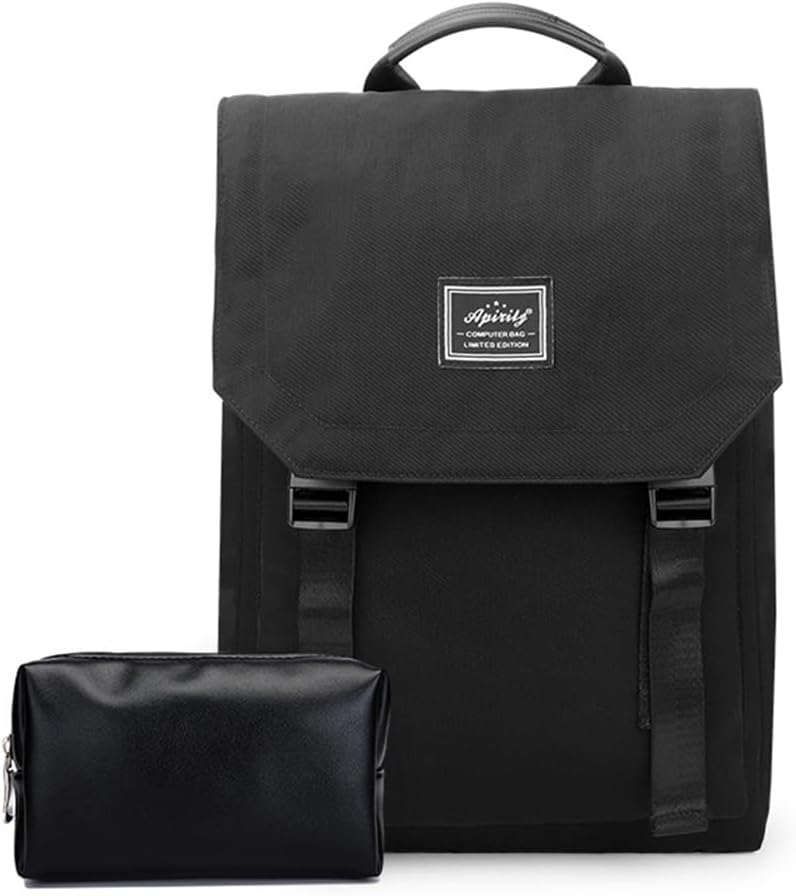 PORRASSO Laptop Backpack Women Daypack Rucksack for 14 Inch Laptop with Luggage Strap Storage Bag Business Waterproof Bookbag Travel Knapsack Black B