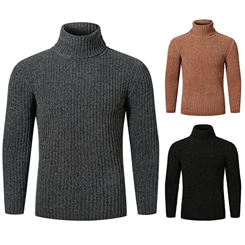 (Wool) Sweater Men's Turtneck Pullover Sweaters Long Sleeve Solid Color Plain Knit Sweater Sweater(Gris,2XL)3
