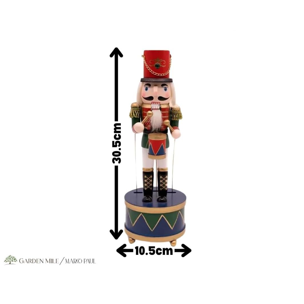 Marco Paul 30cm Animated wooden nutcracker soldier Hand-painted Christmas Decor Drumming Nutcracker Ornaments For Christmas Decorations Indoor Xmas Decorations Wooden Nutcracker Toy