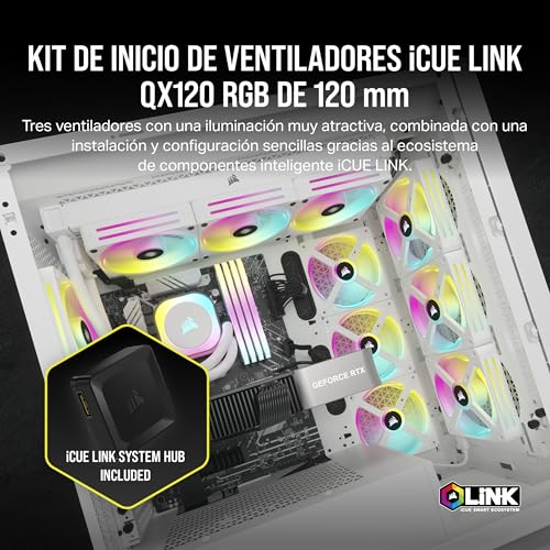 Miniatura 2 de CORSAIR iCUE LINK QX120 RGB 120mm Ventilador - Paquete Triple - Blanco | Kit Triple de Ventiladores con Concentrador iCUE LINK, Rodamiento de Cúpula Magnética, Modo Zero RPM