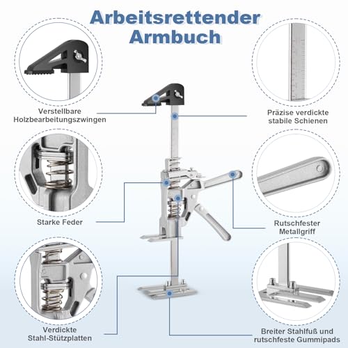 Möbelheber für Schwere Möbel,Heber,Arbeitssparender Arm,2 Stück Arm Hebewerkzeug,400kg Tragkraft Türheber mit Zwei Geschwindigkeiten und Höhenversteller 0-210mm,Hebewerkzeug für Türen,Fliesen