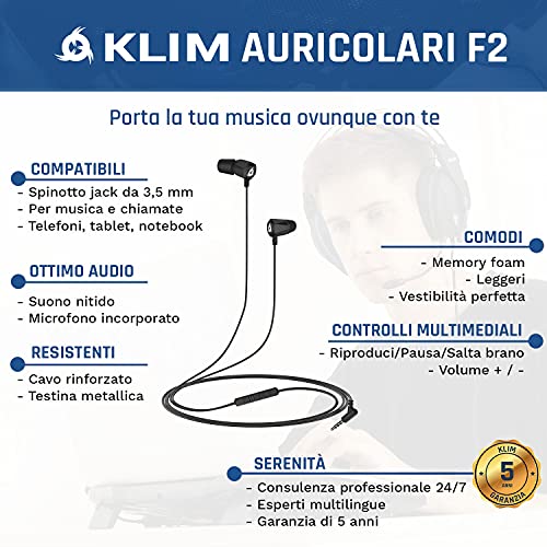 KLIM F2 Auricolari con filo e microfono + Garanzia...