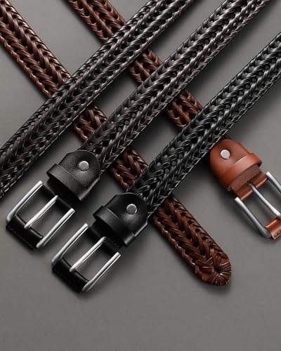 Image of CHAOREN Mens Braided Woven Leather Belt 35MM - Built to Last, Snug Fit | Fully Adjustable, Break-Resistant, Casual-Elegant Vibe, Versatile for Golf, Jeans & Dress, Gift Box