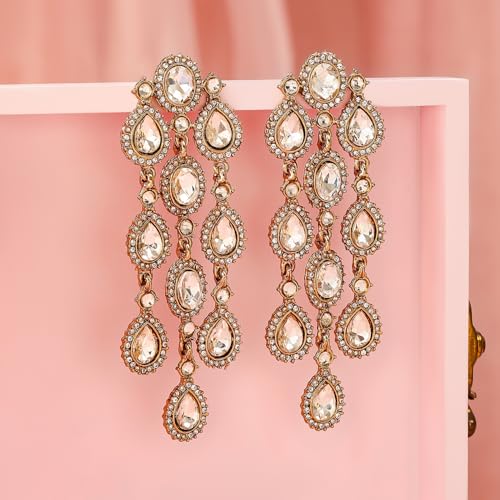 Image of Rubans American Diamond & Crystal Chandelier Earrings Stylish Trendy Jewellery Gift for Women & Girls
