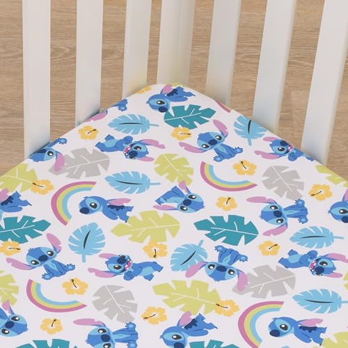Image of Disney Stitch Blue, Teal, Lime, and White Nursery Fitted Crib Sheet