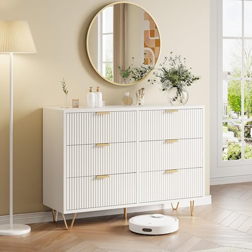 TIMORWTF Cómoda 6 Cajones 100cm, Cómoda para Dormitorio, Niños, Salón o Pasillo, Mueble de Almacenaje Moderno, 100x34x73 cm, Blanco (6 Cajones Blancos)
