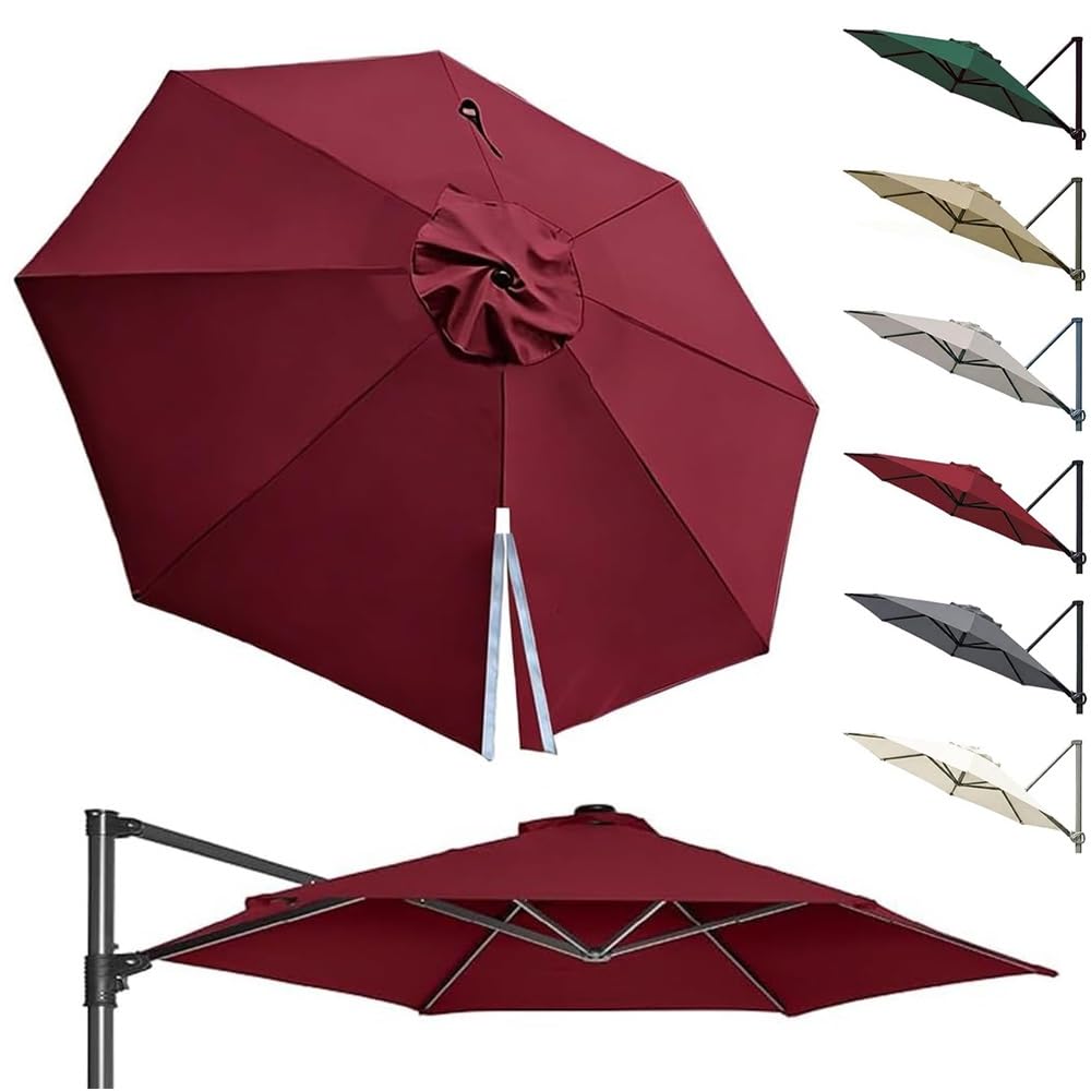 GJPXFR Cantilever Parasol Replacement Canopy For Offset Umbrella 10ft 11ft 11.5ft Round Patio Umbrella Top Cover, Offset Umbrella Top Replacement Cloth(Red,350cm/11.5ft)