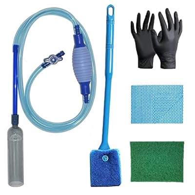 Aquarium Gravel Cleaner Kit 2.4m (5 in 1) with Accessories and Fish Tank Cleaning Sponge | Premium Fish Tank Cleaner Sand and Gravel Cleaner Filter. Manual Siphon Pump for Fast & Easy Liquid Transfer