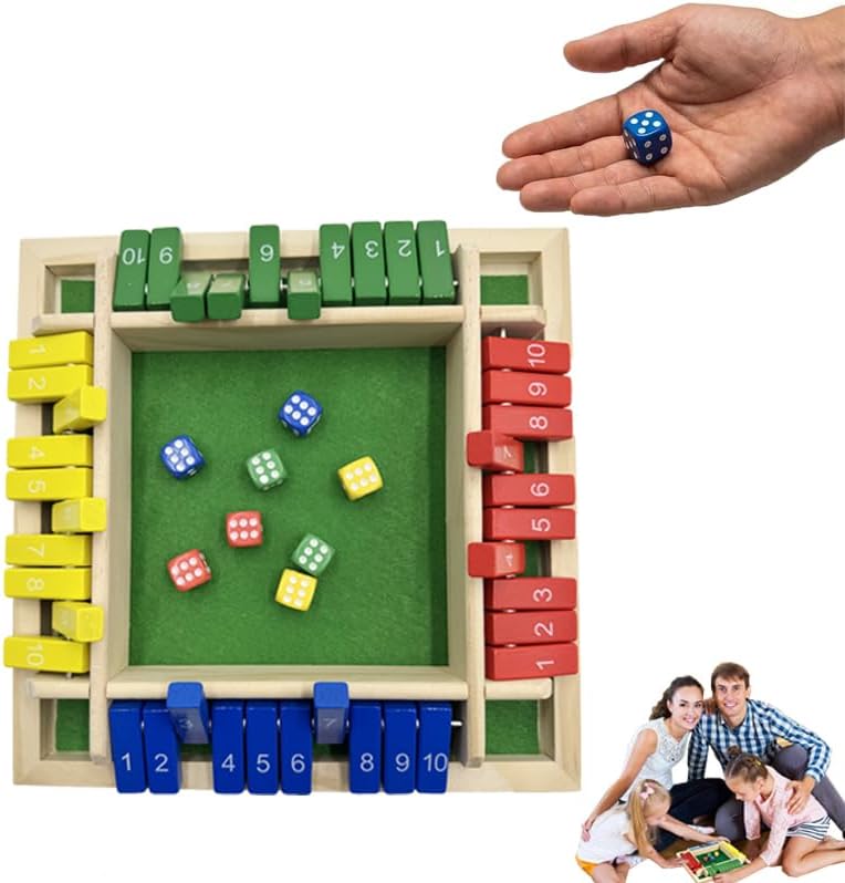 Juego de dados Shut The Box, juego de mesa de madera para 2 a 4 jugadores, juegos de dados de madera mejorados 2026 para 2 a 4 jugadores, 8 dados