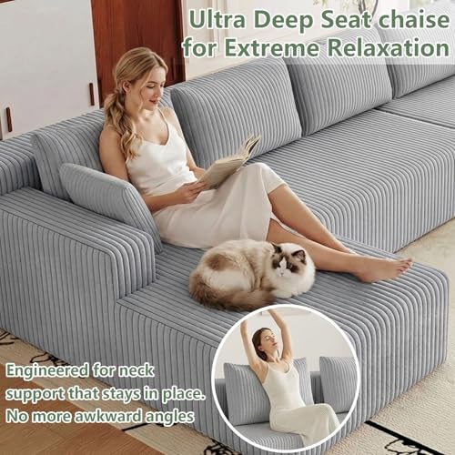 Image of 160 inch Modular Sectional Sleeper Sofa, Boneless Cloud Couch for Living Room, U Shaped 3 Seat Sofa with Deep Seat, Free Combination, Couch in a Box, No Assembly Required (Light Grey)