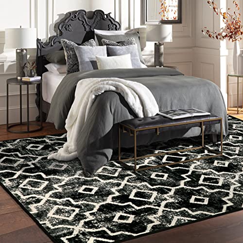 Wonnitar Moroccan Area Rug 5X7 Washable Soft Bedroom Rug Non-Slip Black Accent Rug For Living Room Non-Shedding Large Dining Room Table Mat Indoor Floor Carpet For Dorm Basement Office #TOP3