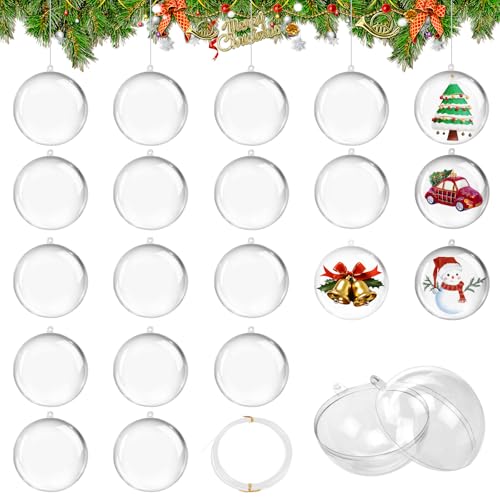 wadafen 20 bolas de Natal transparentes de 8 cm de diâmetro, para preencher, equipadas com cabo, bolas de plástico para enchimento, adequadas para casamentos, Natal e decoração de casa