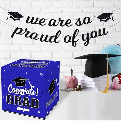 Image of Graduation Card Box 2026, Blue Foldable Cardboard Card Box for Party, 2026 Graduation Party Decorations, Blue Graduation box