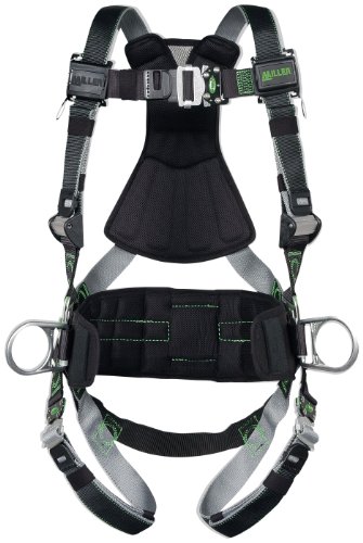 Miller Revolution Full Body Safety Harness with Quick Connectors, Side D-Rings & Pad, Universal Size-Large/XL, 400 lb. Capacity (RDT-QC-DP/UBK)