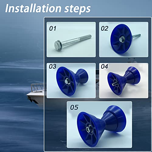 Colofulway 3" Boat Trailer Bow Bell Roller Assembly With 1/2" Shaft Fits 3 Inch Bracket, Poly(Blue) #TOP4
