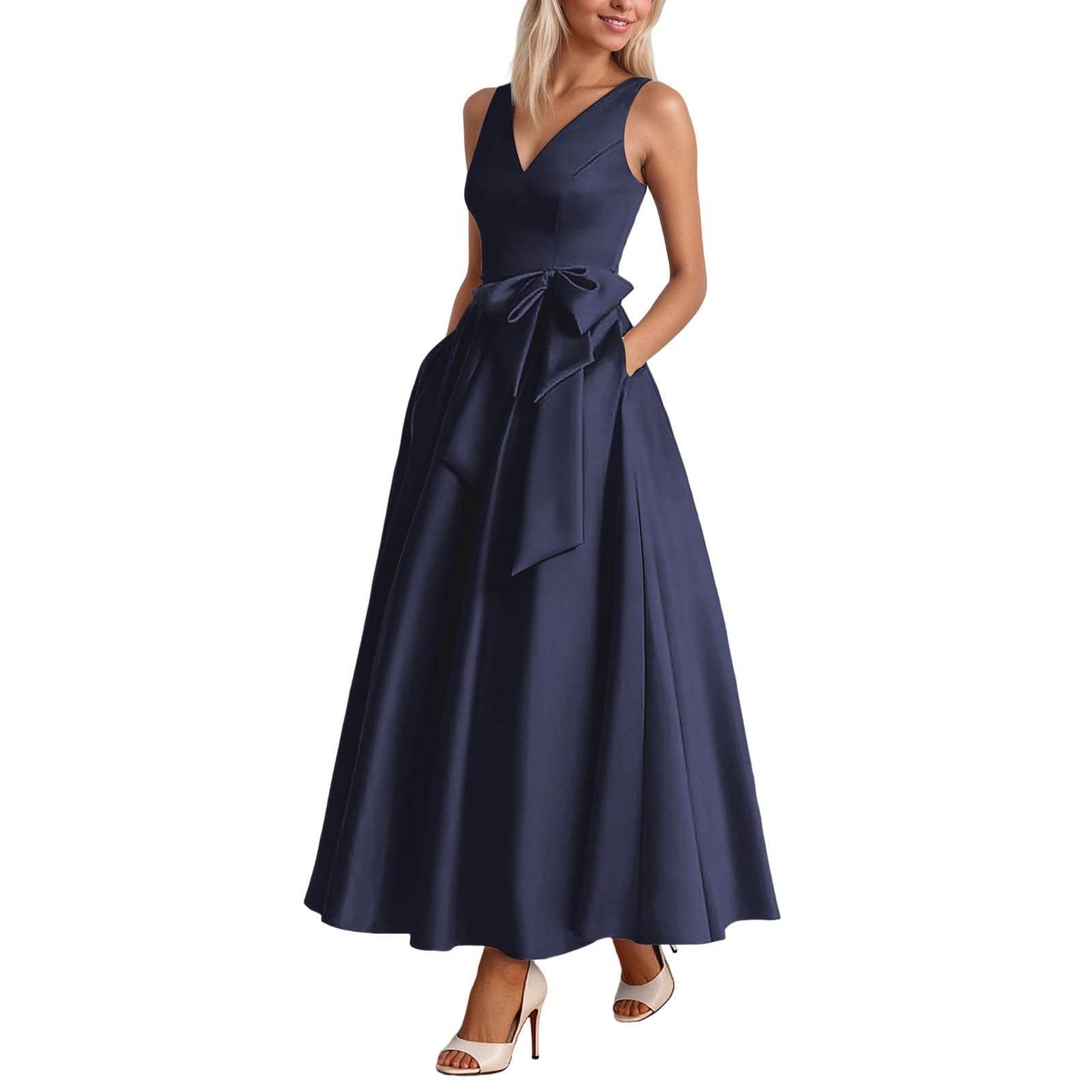 Abito da donna elegante in raso, per occasioni festive, cocktail, da ballo, design comodo, di alta qualità, slim fit