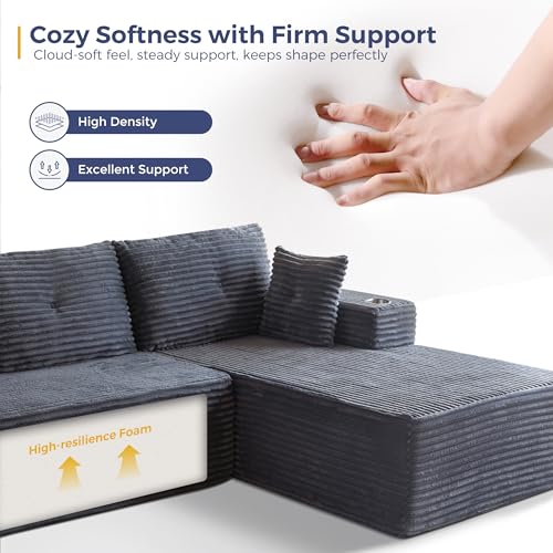 Image of MAXYOYO Modular Sectional Couch with L-Shape Chaise and Loveseat, Modern Boneless Couch for Living Room, Oversized Sofa with Deep Seat, No Assembly Required, Dark Grey