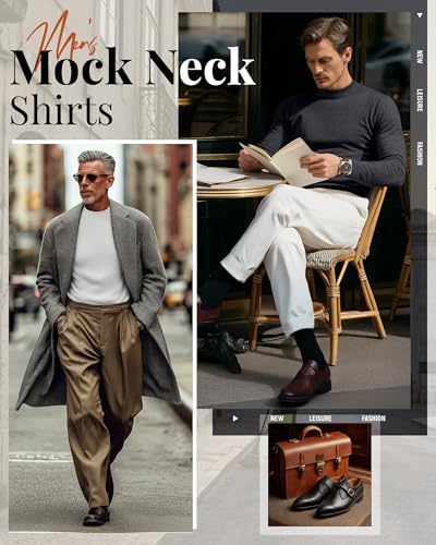 Neer 4 Pack Men's Mock Neck Shirts, Long Sleeve Turtleneck Pullover Tops Slim Fit Casual T Shirts Lightweight Basic Sweaters4