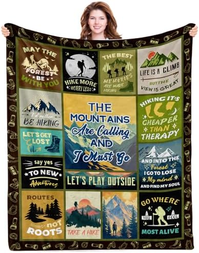 Hiking Blanket Gifts for Men, for Women, Hiking Lovers Gifts for Women, Blanket for Hiker Outdoor RV Travel Warm Throw Blanket for Sofa, for Holiday, Birthday, Gifts for Fathers Day 60x80 in
