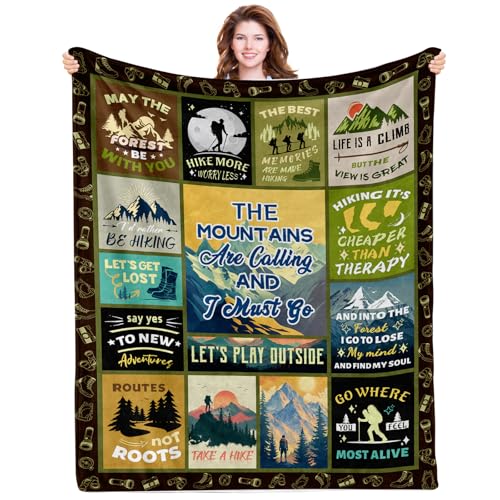 PIUFAM Hiking Blanket Gifts for Men, for Women, Hiking Lovers Gifts for Women, Blanket for Hiker Outdoor RV Travel Warm Throw Blanket for Sofa, for Holiday, Birthday, Gifts for Fathers Day 40x50 in