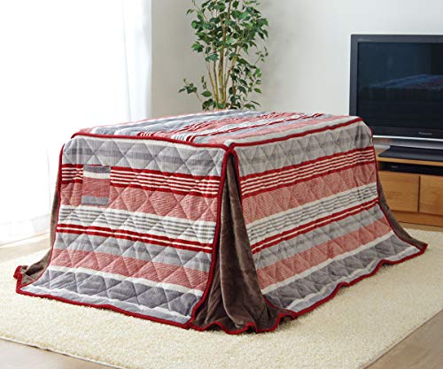 ハイタイプ こたつ布団 正方形 「 ニードル 」 約235×235cm レッド (#6823369) こたつ掛け布団単品 正方形 おしゃれ コンパクト 省スペース ストライプ ボーダー イケヒコ ヒコラー