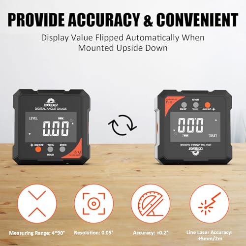 Image of 4-Side Digital Angle Finder Digital Level Magnetic Laser Gauge Rechargeable | 4-side magnetic base backlit display Compact inclinometer for woodworking table saw construction carpentry gift for men black
