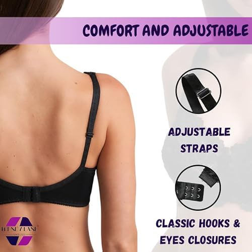 Trendy Lane Women’s Floral Lace Push-Up Bra - Underwired, Full Coverage, Non-Padded Soft Cup Bra with Adjustable Straps for Everyday Comfort (Black, 34B) - Image 3