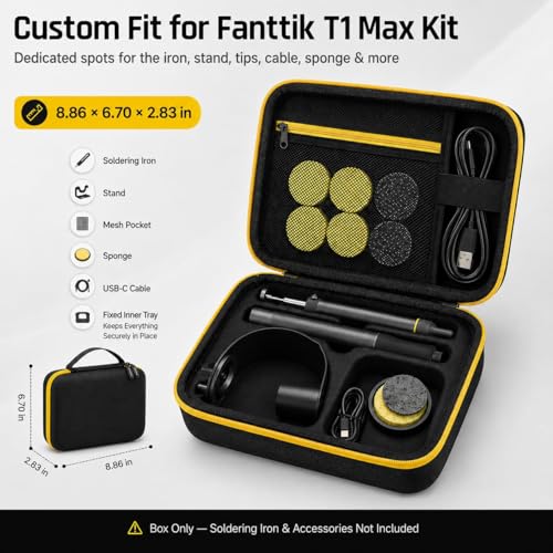 Image of Carrying Case Compatible with Fanttik T1 Max Soldering Iron Kit, Protective Hard Shell Soldering Iron Storage Organizer with Molded Tray & Double Zipper for Technician /Repair Work, Black (Box Only)