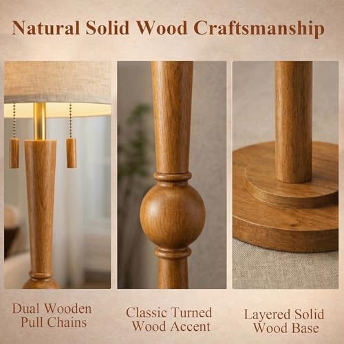 Image of MOFFE Solid Wood Floor Lamp for Living Room with Wooden Pull Chains