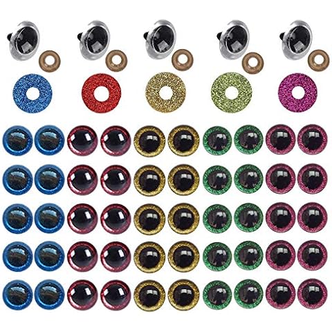 QIUUE Augen Teddy Plastikaugen Puppen Augen Set Puppenaugen 20mm Sicherheitsaugen Glitzer Bunte Sicherheitsaugen Puppenaugen Cover