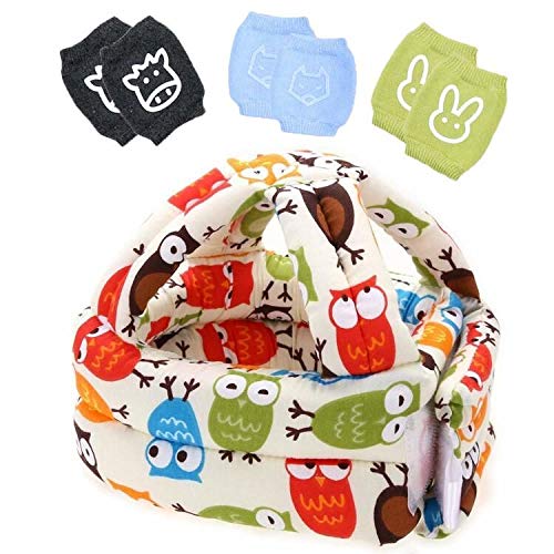 Lightton Toddler Baby Safety Helmet Infant Protective Harnesses Cap Adjustable Printed +3pcs Ba