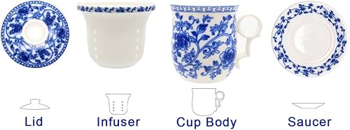 Miniatura 2 de Ameolela - Taza de té de porcelana con tapa de infusor y juegos de platillo, taza de té de cerámica china Jingdezhen, taza de té de hojas sueltas
