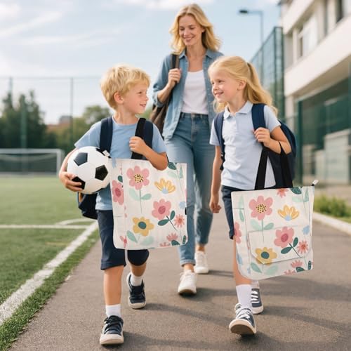Bolsa de playa con cremallera y estampado de flores para compras y colegio 6