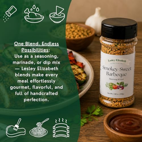 Image of Lesley Elizabeth Smokey-Sweet BBQ Seasoning - Barbeque Rub & Sweet Smoky Spice Blend | All-Purpose Grill & Cooking Rub for Chicken, Beef, Pork & Vegetables