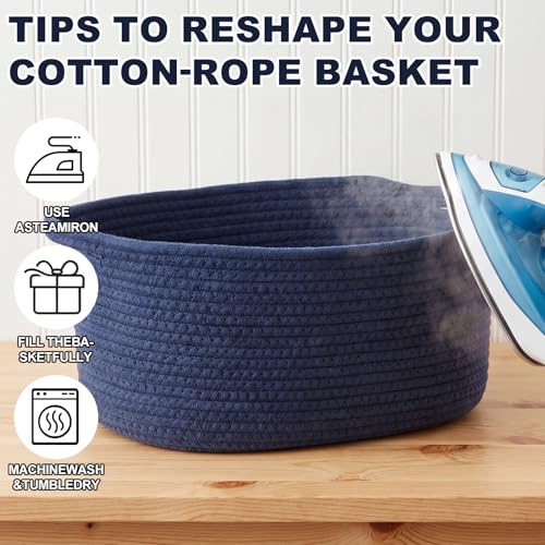 Image of Colingmill Woven Basket with Gift Bags and 2 Ribbons, Raffia Grass Paper Shred Filler, Gift Card, Empty Small Rope Basket for Storage Presents Toy Organizer(Blue,12 * 8 Inch)