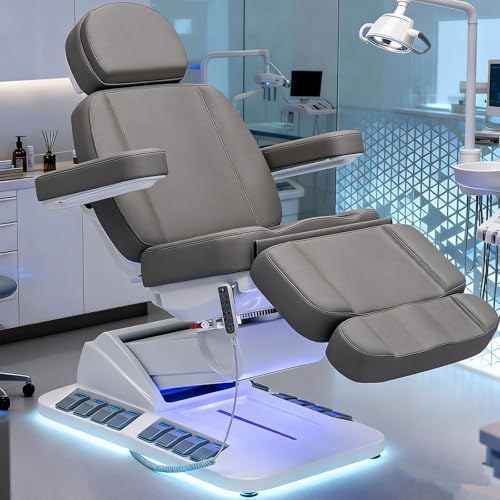 Icoget 4 Motor Electric Massage Table No Assembly, Thermal Heating Swivel & Tilt Esthetician Exam Medical Podiatry Treatment Bed for Dental Clinic,Aesthetic Facial Lash Tattoo Chair