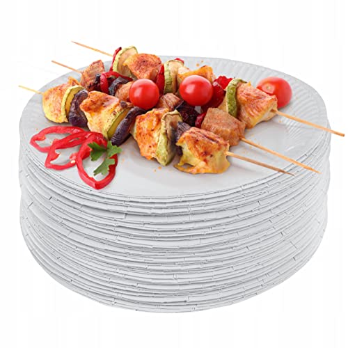 AllBags Assiettes jetables de 23 cm de diamètre - Assiette en carton blanche ronde - Assiettes jetables stables - Vaisselle de fête recyclable - Assiettes en papier biodégradables - Lot de 100 Cover