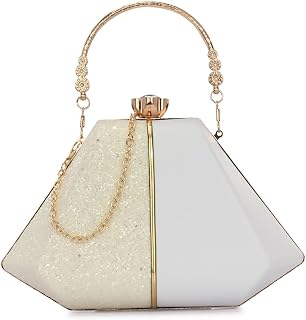 TOOBA Women's Handcrafted Beautiful Bling Box Clutch Bag (White) Price In India